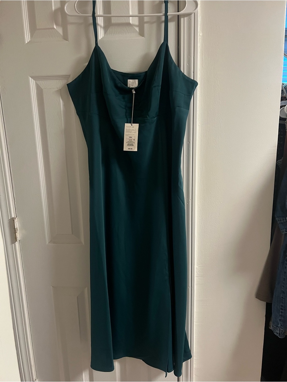 Target Teal Satin Midi Dress with Spaghetti Straps & Slit